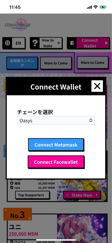 MSMステーキング Wallet接続2